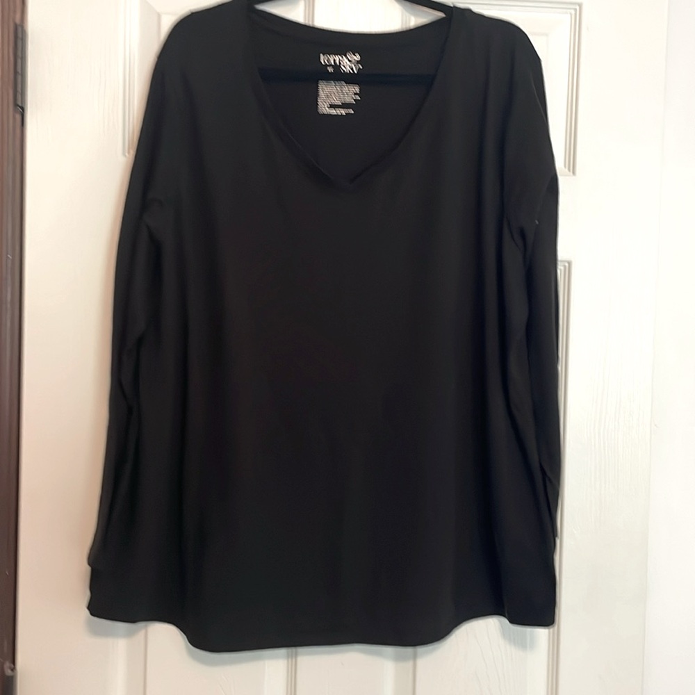 Terra & Sky Top Black long sleeve V- neck Sz 2x